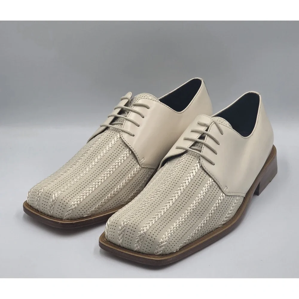 Giorgio Brutini Bone Mens Dress Shoes 10M Square Toe Leather Lace Up Tassel - Picture 2 of 12